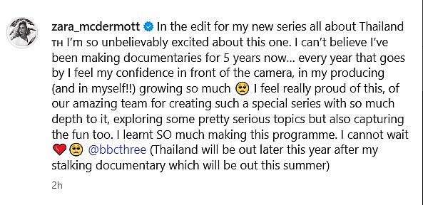 She penned: 'In the edit for my new series all about Thailand. I’m so unbelievably excited about this one. I can’t believe I’ve been making documentaries for 5 years now'