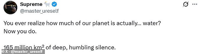 The view of the planet sparked a reflective mood in some commenters, with one contemplating the ocean's '165 million km² of deep, humbling silence'
