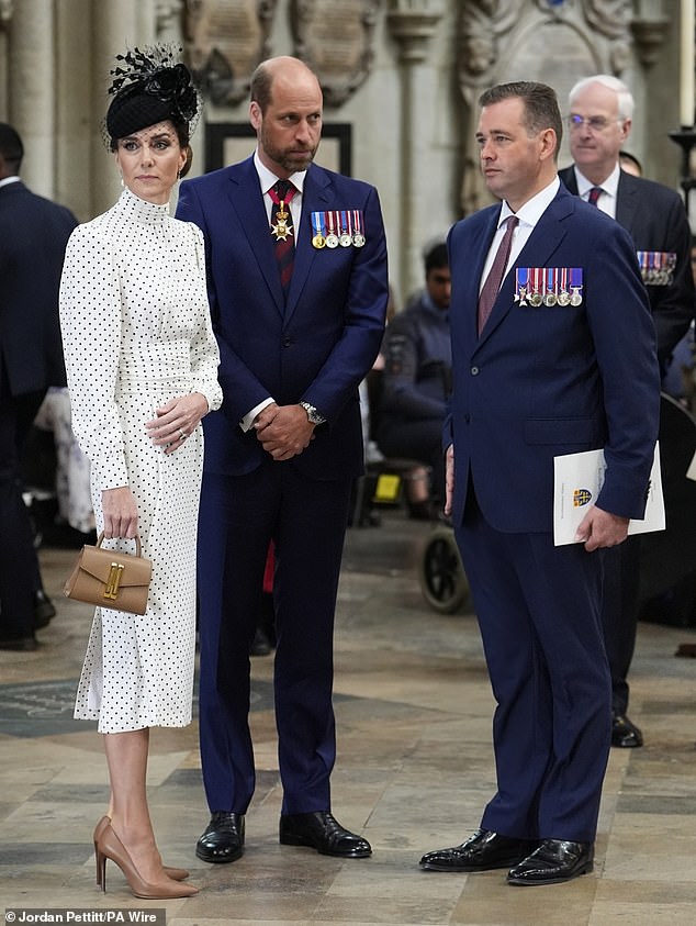 Pictured: The Prince and Princess of Wales attend a service of thanksgiving at Westminster Abbey in London on the 80th anniversary of VE Day