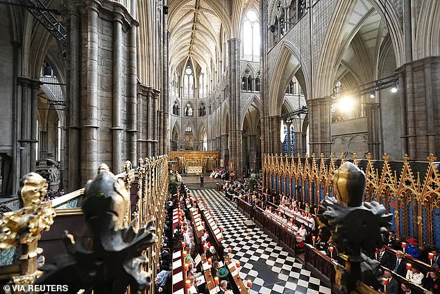 Pictured: A general view of Thursday's Service of Thanksgiving at Westminster Abbey in London