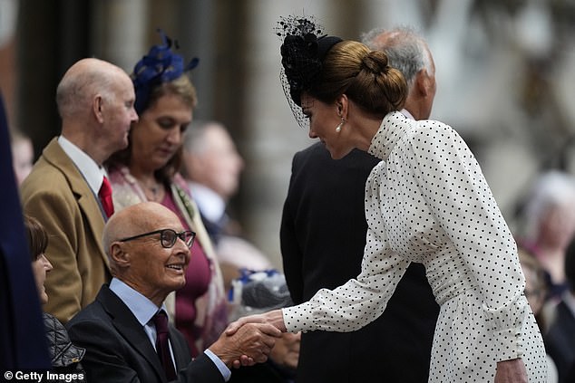Kate greeted Second World War veterans and guests following a Service of Thanksgiving at Westminster Abbey