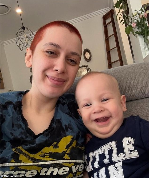 Jayda Chamberlain (pictured with nine-month-old son Mack) was diagnosed with stage four Desmoplastic Small Round Cell Sarcoma (DSRC)