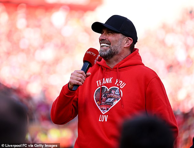 Reds manager Slot replaced Jurgen Klopp, pictured saying goodbye to Anfield in May last year