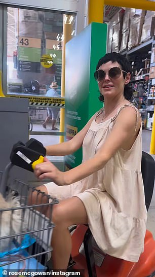 She didn't explain what happened, but wrote in a playful caption: 'I can still drive at Home Depot'