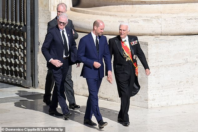 Prince William was pictured arriving at St Peter's Square in the Vatican two weeks ago minutes before the funeral service