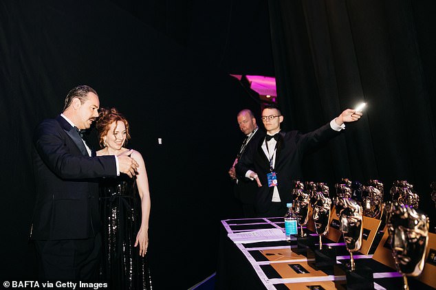 Danny Dyer and Katherine Parkinson speak backstage following his win at the star-studded annual event