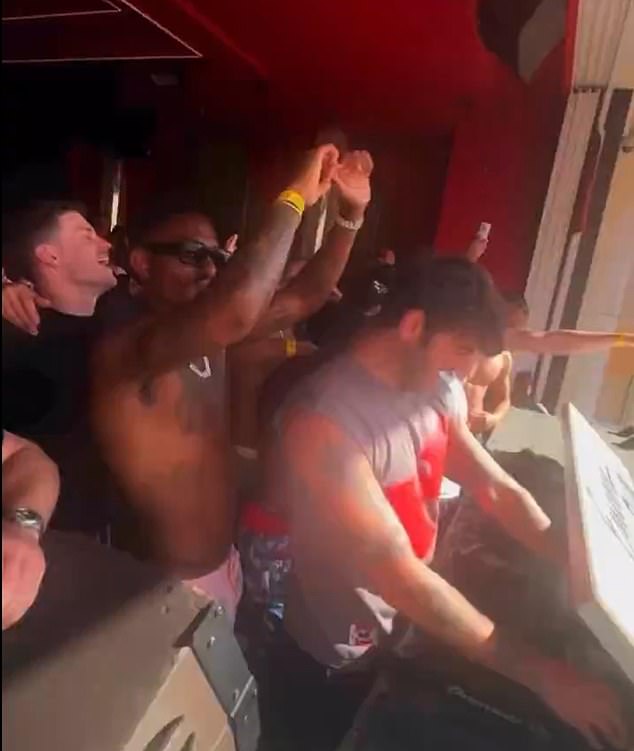 In one video, Junior Firpo (centre) can be seen enjoying a DJ set with Dan James and Mateo Joseph