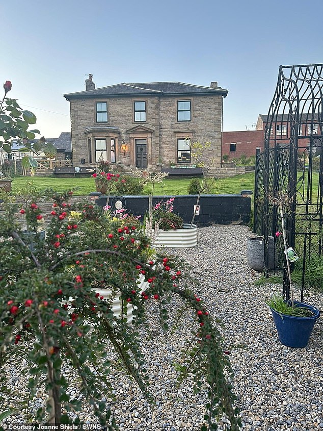 Joanne Shiels, 60, and her partner Geoff Bell, 61, bought the crumbling Greystonedale Mansion in Haltwhistle, Northumberland, for £300,000 in May 2022 (pictured after refurbishment)
