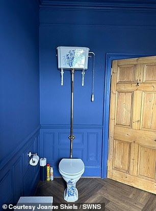 Joanne explained that she and Geoff had spent the first part of their time sleeping in what was once the servants quarters - since much of the house was crumbling to pieces (one of two new bathrooms pictured)