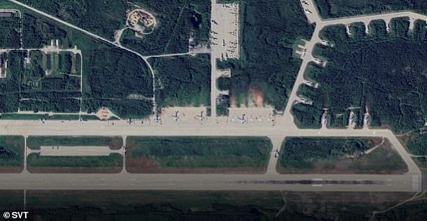 Pictured: The airbase at Olenya. Russian bombers stationed there have been carrying out raids on targets in Ukraine, according to Kyiv