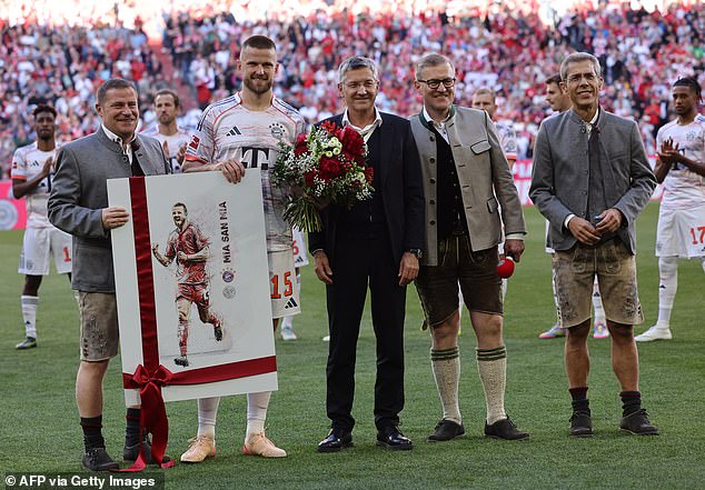 Dier was presented with a bouquet of flowers and a large poster of him scoring one of his three goals for the club
