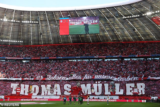 Muller received a guard of honour and there were banners reading his name inside the ground