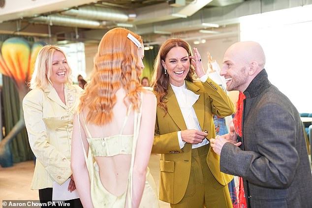 Kate toured the spaces with designer Patrick McDowell (right) and British Fashion Council CEO Laura Weir