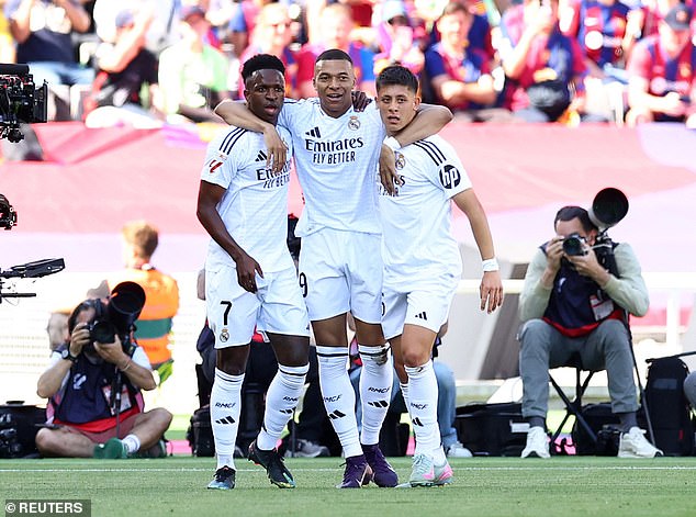 Huijsen could join the likes of Kylian Mbappe (centre) and Vinicius Jr (left) at Real soon