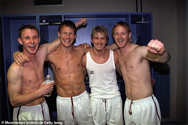 Nicky Butt, Teddy, David Beckham and David May (L-R) pictured in 1999