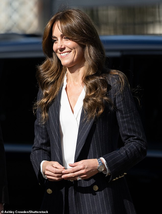 During a visit to Cardiff in 2023, the Princess donned Holland Cooper's tailored pinstripe pantsuit for Black History Month for a put-together look