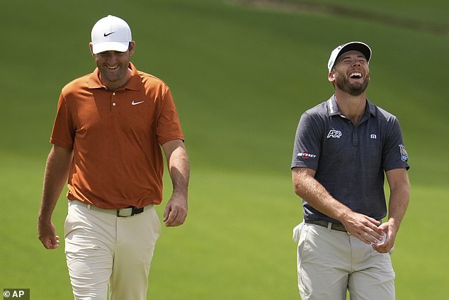 Scheffler looked extremely relaxed as he laughed alongside practice partner Sam Burns