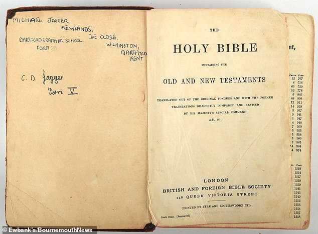 Mick Jagger's childhood Bible he had 13 years before he wrote Sympathy for the Devil has been unearthed. It was signed by both the Rolling Stones star and his younger brother Chris when they were at school