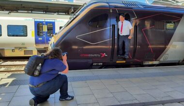 The CrossCountry driver at Leeds today during the final direct run from Aberdeen for Penzance