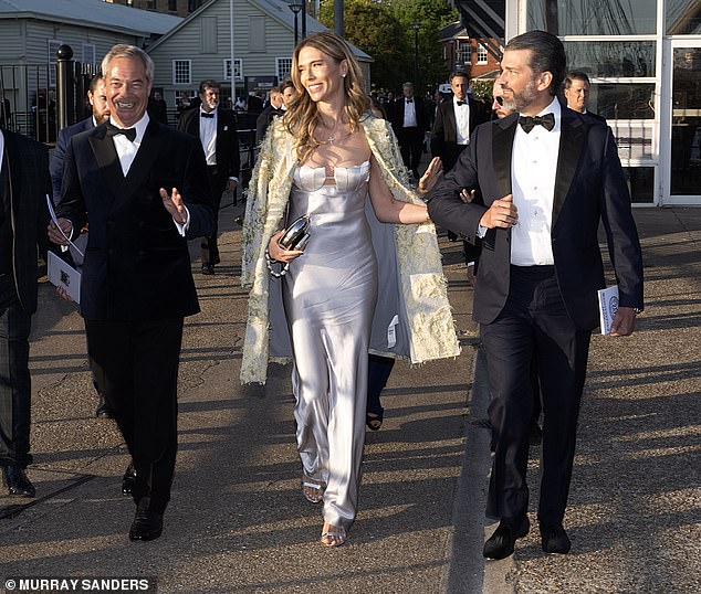 Donald Trump Jr and his girlfriend Bettina Anderson rubbed shoulders this evening with Nigel Farage in Portsmouth
