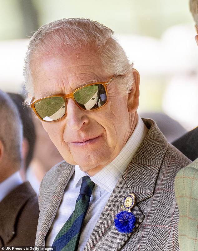 The King is known for his collection of stylish sunglasses, which include classic styles like the frames he wore on Saturday