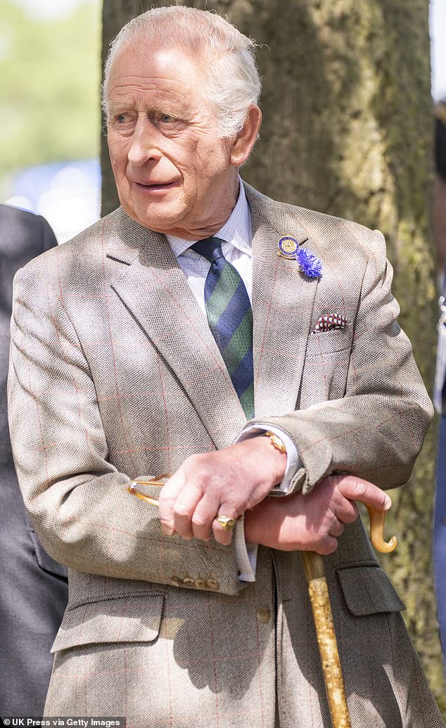 Charles (pictured while attending the Royal Windsor Horse Show at Home Park, Windsor Castle, on Saturday) has maintained his busy schedule, with multiple engagements this week