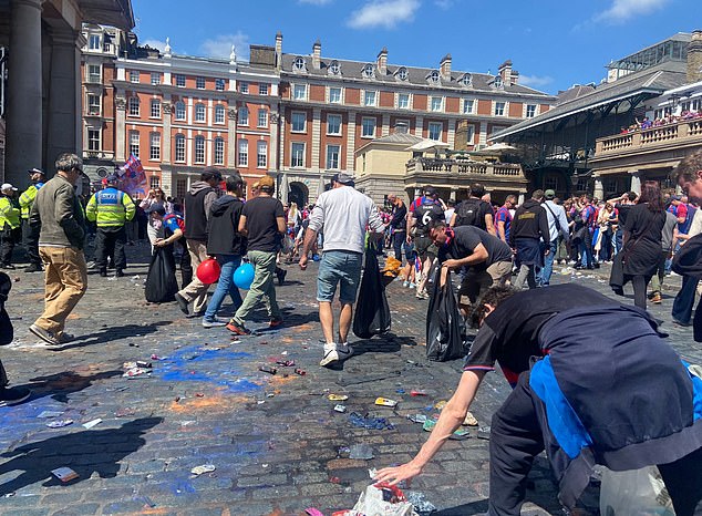 Supporters helped to clear litter and debris, including beer bottles and drinks cans