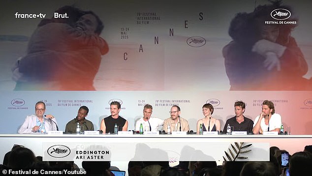 Stone, 36, was answering questions about Eddington with co-stars Michael Ward, Pedro Pascal, Joaquin Phoenix, director Ari Aster, Austin Butler, and Luke Grimes