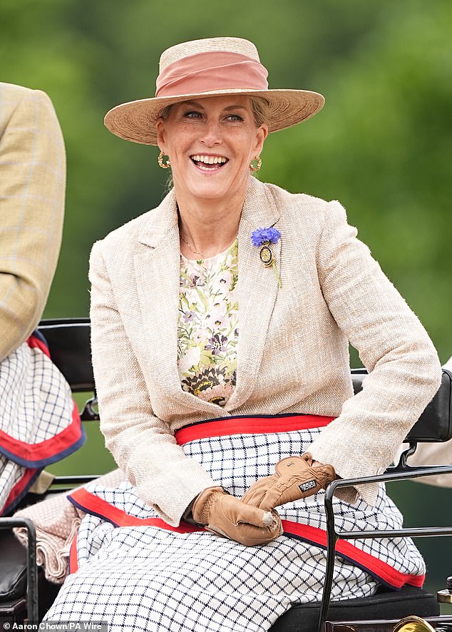 The Duchess of Edinburgh appeared in great spirits today as she stepped out for the fourth day of the Royal Windsor Horse Show in Berkshire