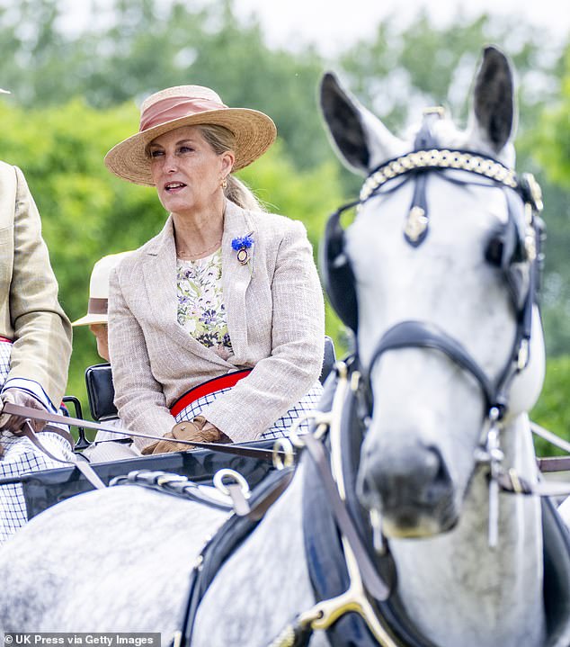 The wife of Prince Edward, Duke of Edinburgh, looked typically elegant in a cream blazer and a floral garment