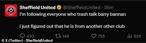 Another tweet read: 'I'm following everyone who trash talk barry bannan. I just figured out that he is from another other club'