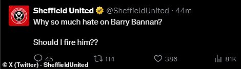 Sheffield United's official X account was compromised on Monday afternoon when hackers posted multiple bizarre tweets about Sheffield Wednesday captain Barry Bannan