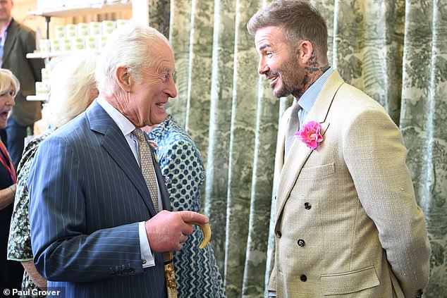 King Charles was joined once again by David Beckham at the Chelsea Flower Show on Monday evening
