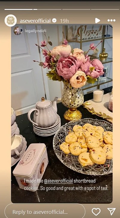 The Duchess of Sussex , 43, reposted a photo on her company's official Instagram page of a fan showing off they had made 'As Ever' shortbread cookies. It featured a Princess Diana tin and the phrase 'spot of tea'