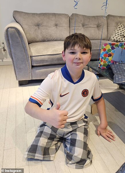 The ten-year-old boy (pictured), who lost both legs to horrific abuse by his birth parents, was forced to miss last year's party because he got stuck in traffic on his way to London