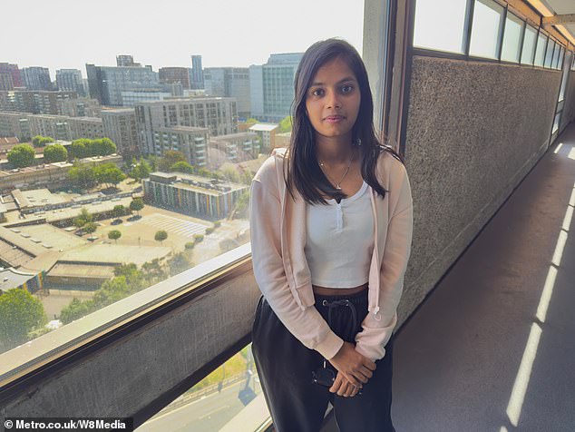 Vasundhata Gupte, 22, lives on the 15th floor and is forced to scale the stairs despite recovering from a hamstring injury