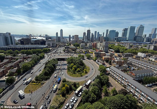 The block of flats in Poplar, east London is managed by Way of Life, with Mr Yu's three-bedroom flat costing £3,500 a month in rent and Ms Gupte's two-bedroom flat costing £2,500. Pictured: The view over London from the tower