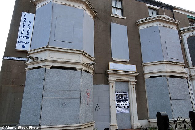 Formerly the Carlton House Hotel in Blackpool, now boarded up and derelict