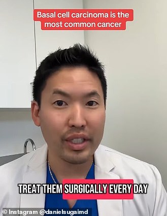 In a viral video shared to Instagram with more than 134,000 views, Dr Daniel Sugai warned that basal cell carcinoma (BCC) 'does not have to be an obvious growth on the face', and even your average spot could be a warning sign