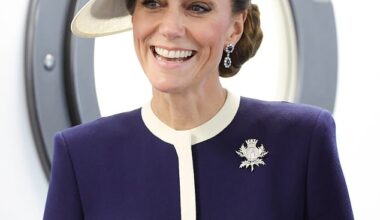 The Princess of Wales (pictured) was all smiles as she attended the official naming of a new Royal Navy warship in Glasgow