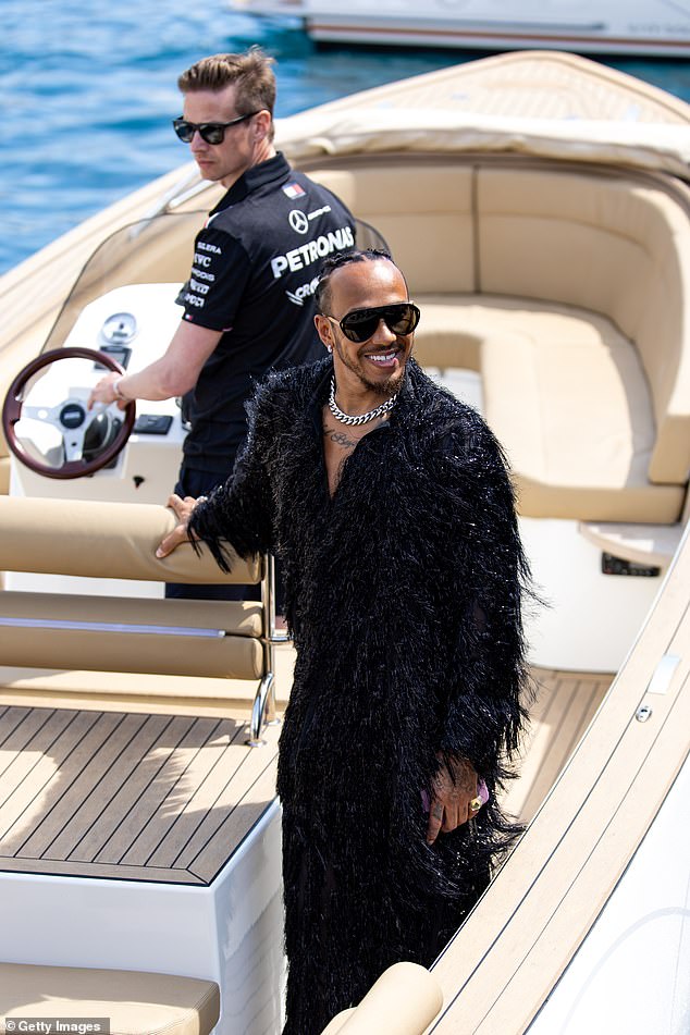 Hamilton arrived via boat for a practice session at the Monaco Grand Prix last year