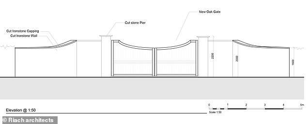 Designs show they are looking to install stone posts on either side of the driveway, replacing the current timber set-up