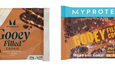 Food safety watchdogs stuck a 'do not eat' alert on health brand Myprotein's double chocolate and caramel gooey filled cookie.=