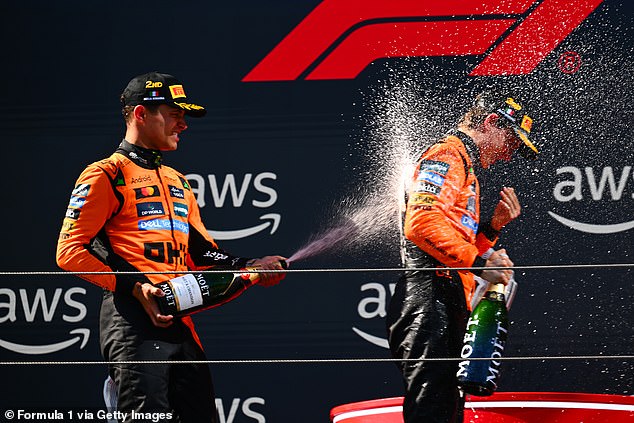 Piastri (right) is currently just ahead of team-mate Norris (left) in the title race
