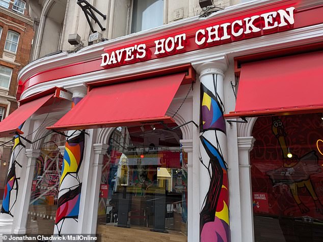 Dave's Hot Chicken, the American restaurant chain that sells Nashville-style hot chicken, has arrived in the UK. Pictured, the Shaftesbury Avenue branch