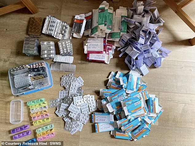 A pile of medication she has been required to take since her cancer diagnosis