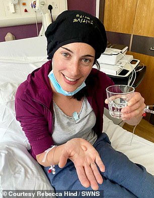 Rebecca with her first dose in the clinical trail in May 2022