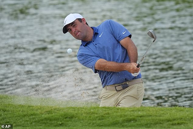 Scheffler fires out of a bunker during this week's Charles Schwab Challenge tournament
