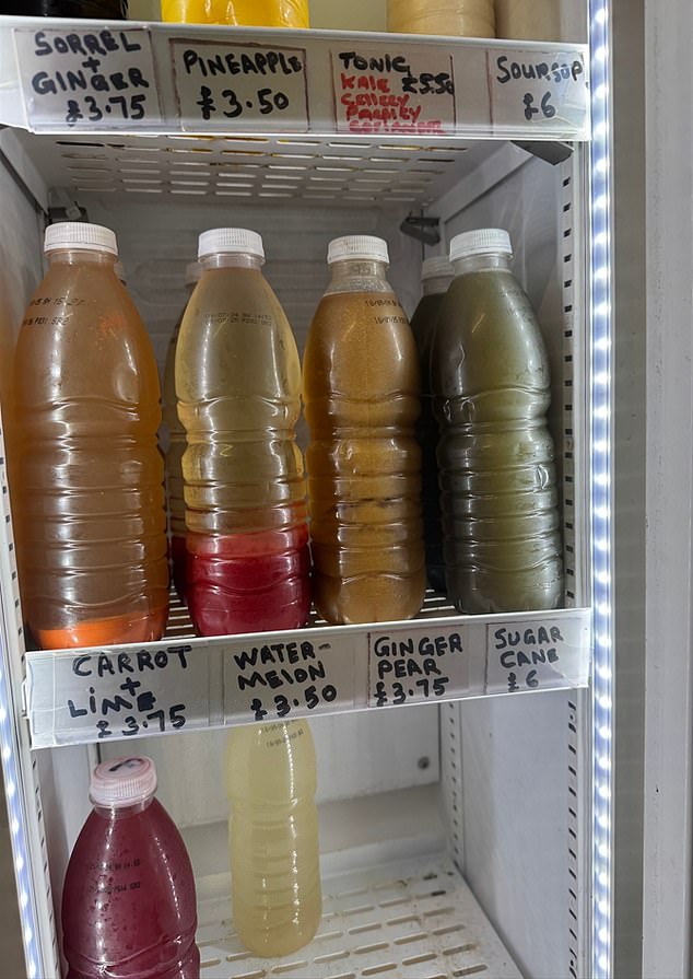 Pictured: Juices on display in a fridge at Soulfoods Farmacy, on Leytonstone High Road