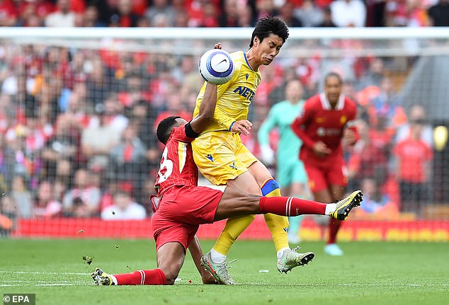 Ryan Gravenberch will miss the first three games of next season after being given a straight red card for this challenge on Daichi Kamada